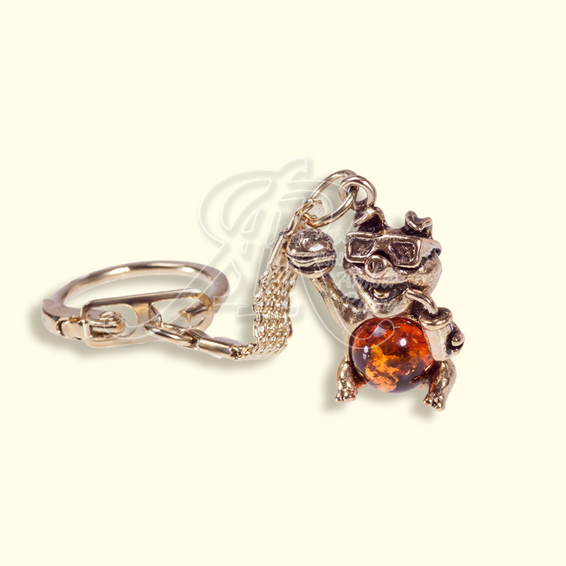 Брелок Поросёнок Чуня Латунь, янтарь