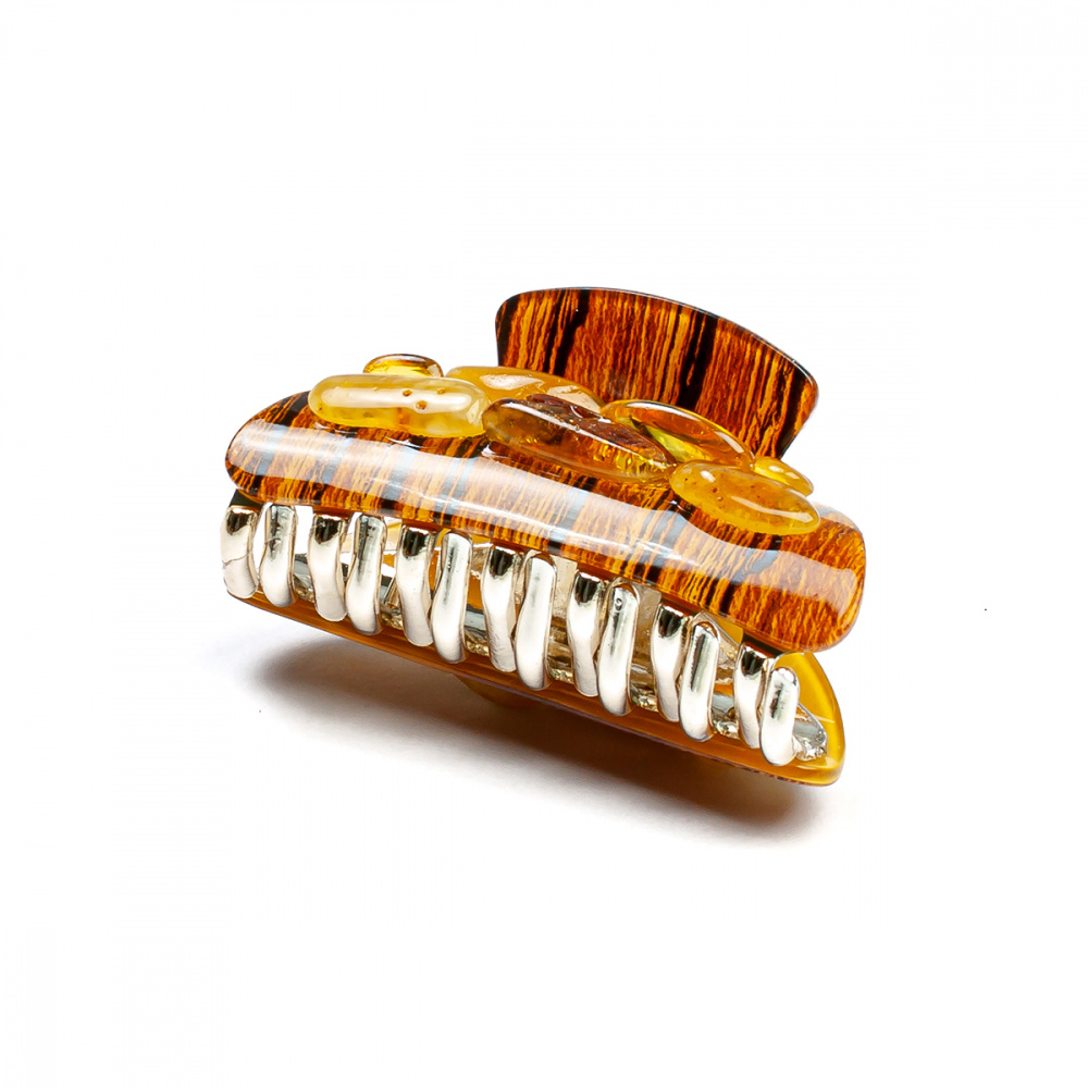 Заколка - краб корич. с янтарем