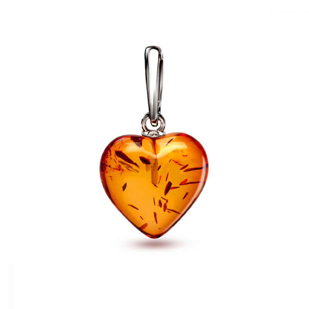 Кулон, янтарь сердце, серебро 925