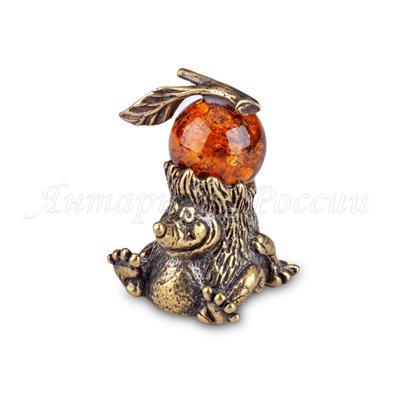 Ёжик с яблоком Латунь, янтарь